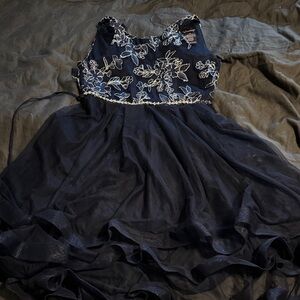 Xtraordinary Navy Floral Embroidered Dress